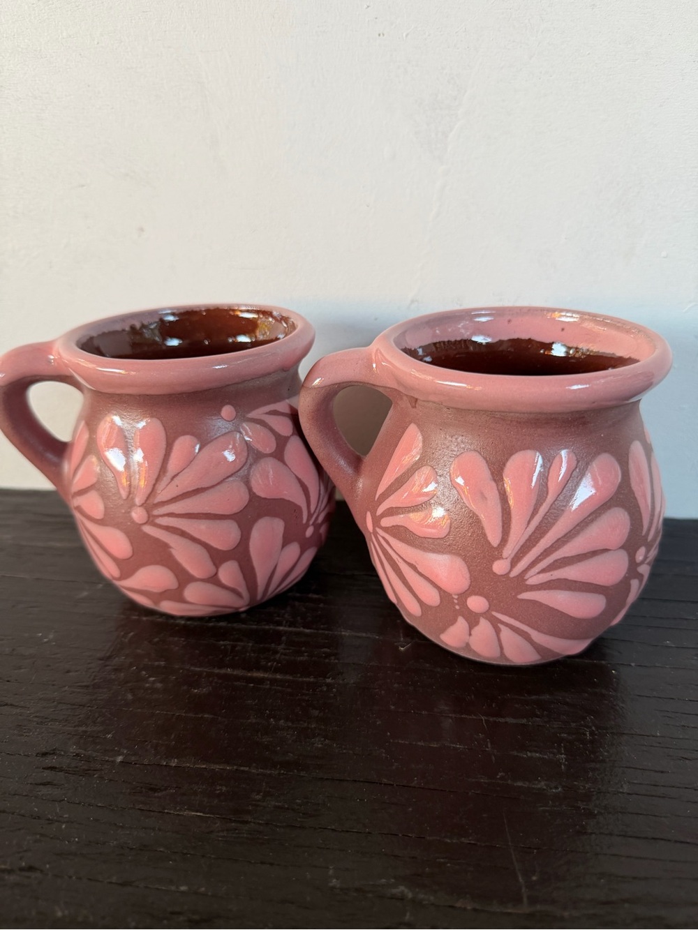 Handcrafted Pink Floral Engobe  Coffee Mugs - Set of 2